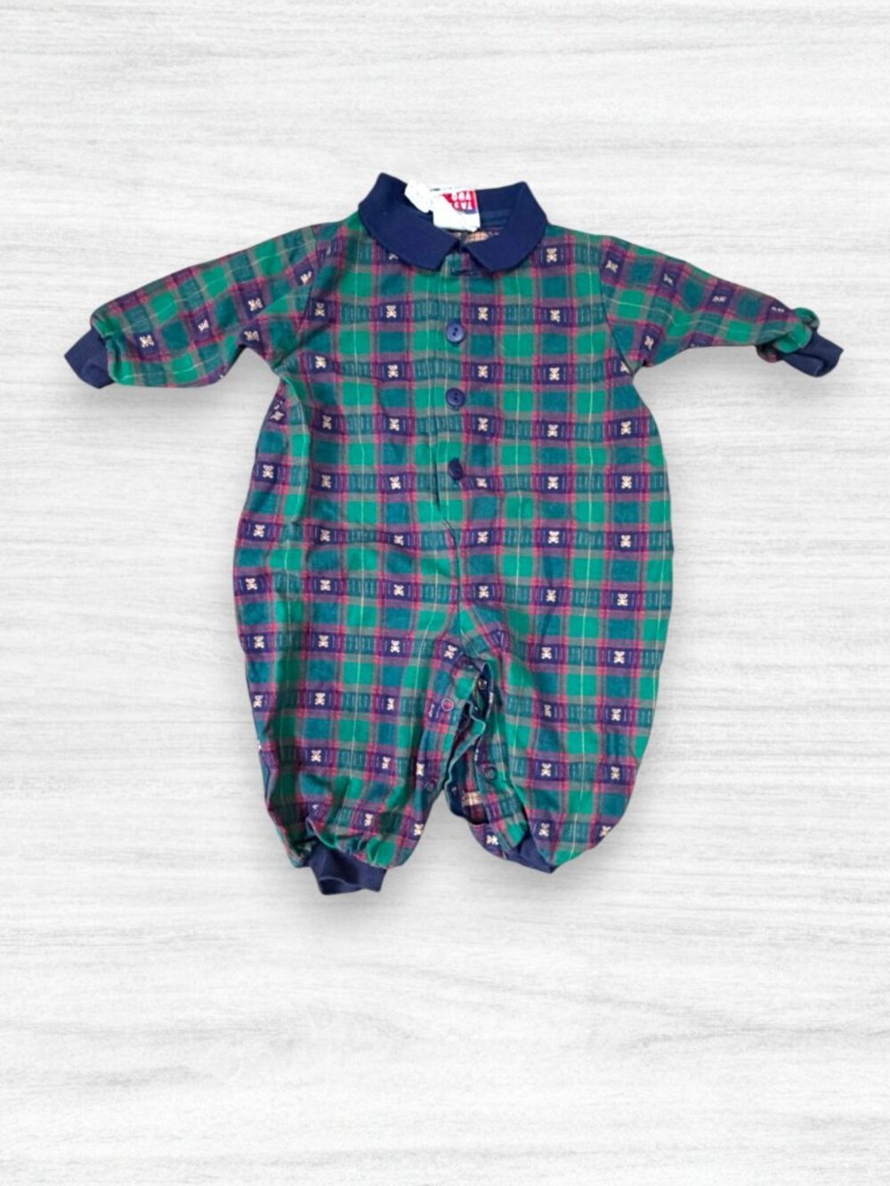 Vintage Good Lad Great Guy Plaid Teddy Bear Romper 6-9 Months USA Baby One Piece